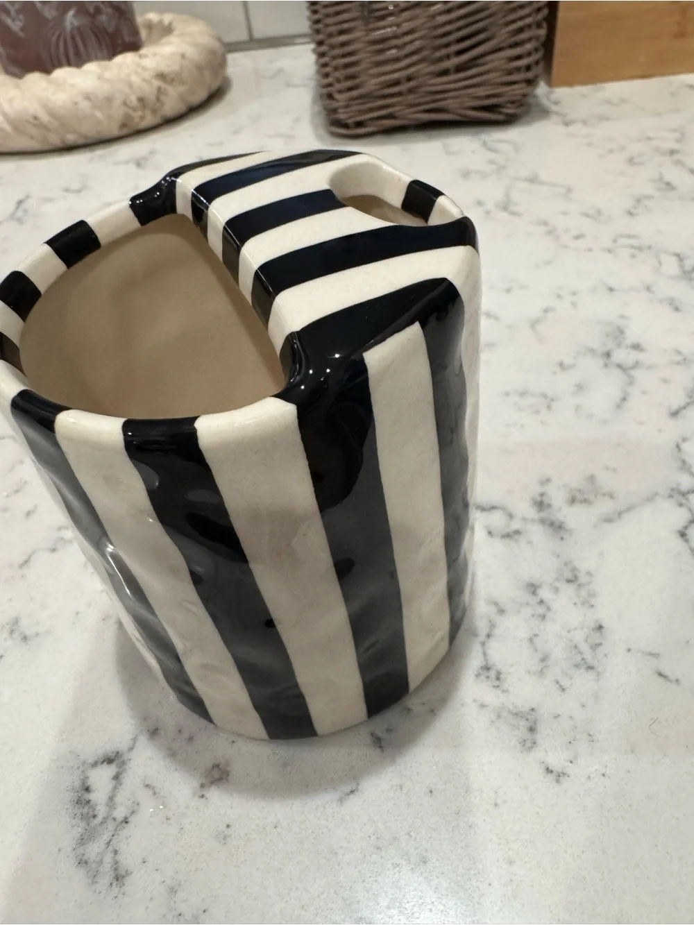 Coffee Time Black and White Striped Ceramic cup